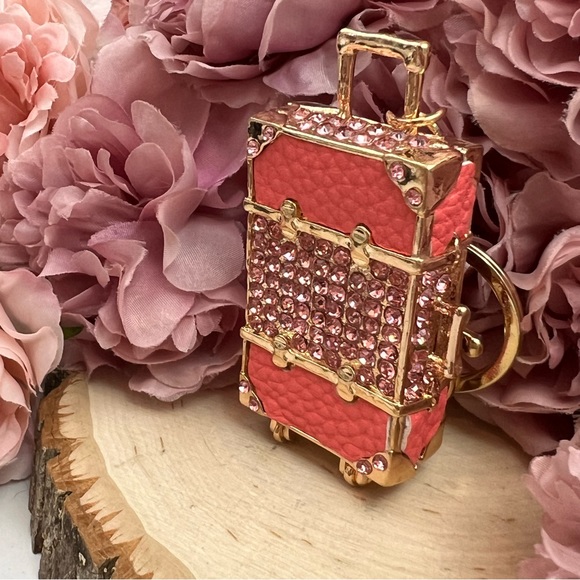 Pink & Gold Crystal Luggage Keychain Charm - Picture 7 of 16
